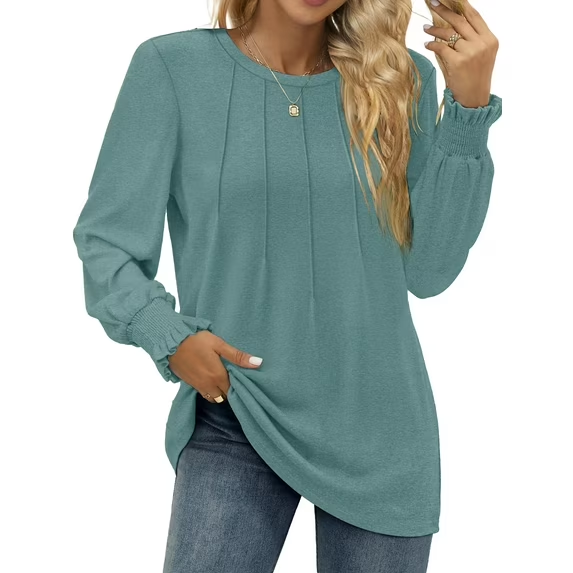 Fantaslook Blouses for Women Dressy Puff Sleeve Tunic Tops Casual Fall Shirts