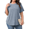 Fantaslook Womens Plus Size Tops Crewneck Short Sleeve Shirts Casual Loose Tunic Tops Curved Hem Summer Blouses