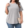 Fantaslook Womens Plus Size Tops Crewneck Short Sleeve Shirts Casual Loose Tunic Tops Curved Hem Summer Blouses