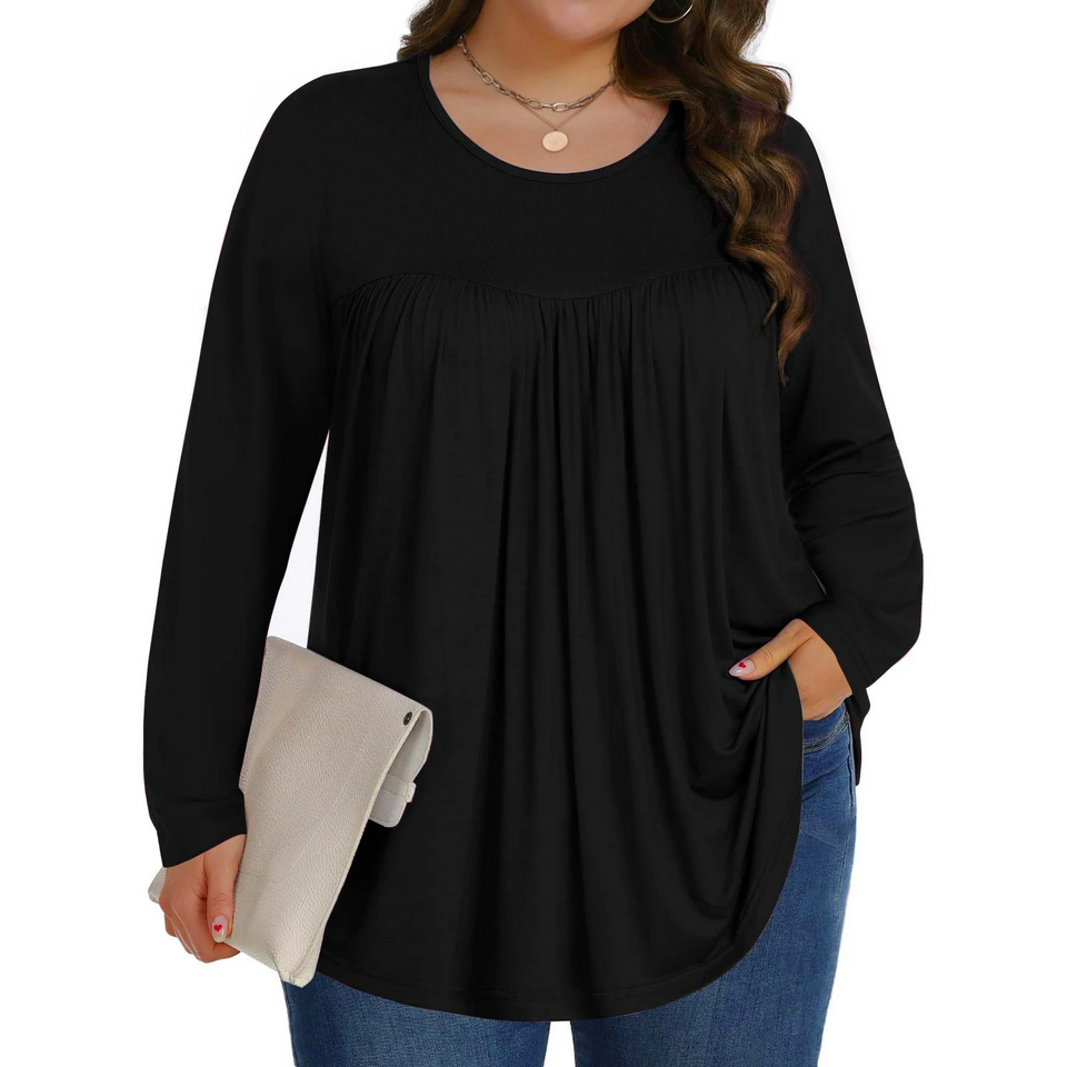 Fantaslook Womens Plus Size Tops Fall Long Sleeve Shirts Crew Neck Casual Loose Tunic Blouses