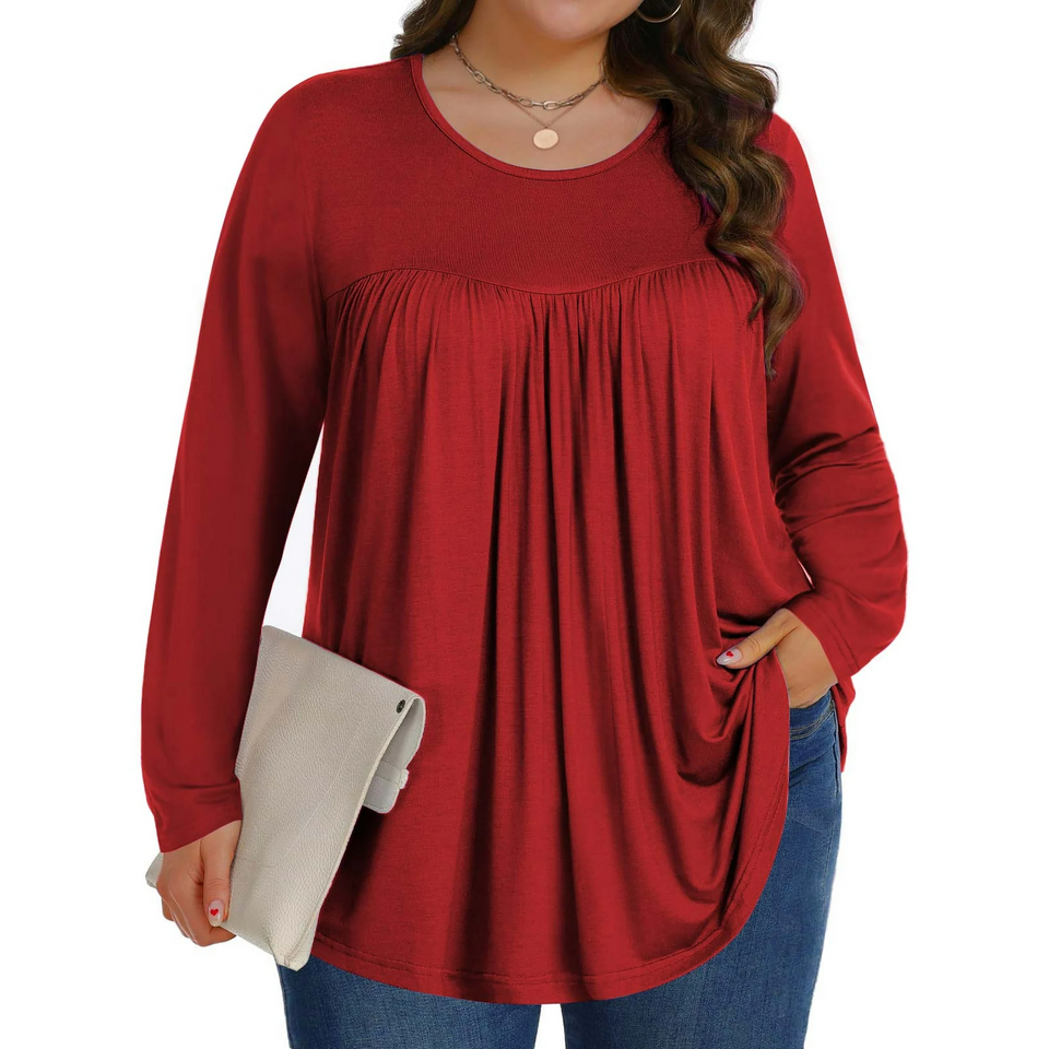 Fantaslook Womens Plus Size Tops Fall Long Sleeve Shirts Crew Neck Casual Loose Tunic Blouses