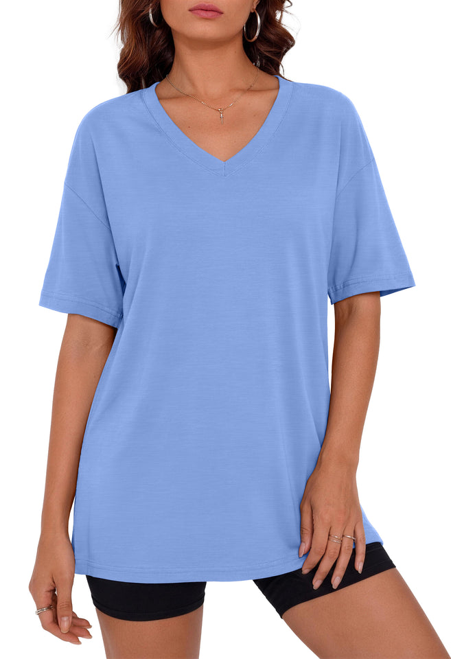 Fantaslook Casual Women T Shirts Short Sleeve Summer Tops Loose Fit V Neck Shirts Basic Tees Gym Workout Clothes