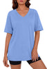 Fantaslook Casual Women T Shirts Short Sleeve Summer Tops Loose Fit V Neck Shirts Basic Tees Gym Workout Clothes