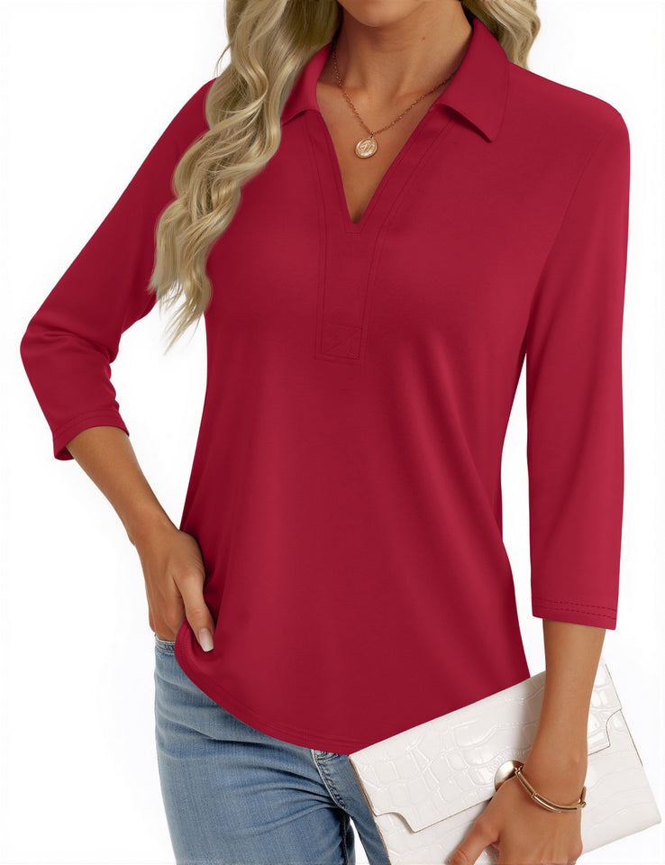 Fantaslook Womens Polo Shirts Business Casual 3/4 Sleeve Tops V Neck Dressy Work Blouses Office Clothes