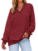 Fantaslook Waffle Knit Womens Sweatshirts Long Sleeve V Neck Shirt Loose Fall Outfits Pullover Casual Tops