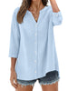 Fantaslook Womens 3/4 Sleeve Button Down Shirts V Neck Roll Up Sleeve Tops Cotton Linen Casual Summer Blouses Shirts