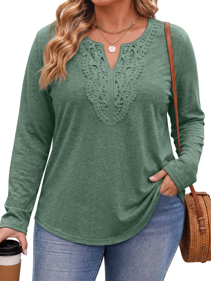 Fantaslook Lace Plus Size Tops for Women Long Sleeve V Neck Blouses Fall Tunic Shirts