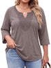 Fantaslook 3/4 Sleeve Womens Plus Size Tops V Neck Lace Blouses Casual Tunic Shirts