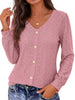 Fantaslook Tops for Women V Neck Long Sleeve Blouses Eyelet Casual Fall Shirts Trendy