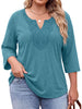 Fantaslook 3/4 Sleeve Womens Plus Size Tops V Neck Lace Blouses Casual Tunic Shirts
