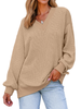 Fantaslook Waffle Knit Womens Sweatshirts Long Sleeve V Neck Shirt Loose Fall Outfits Pullover Casual Tops