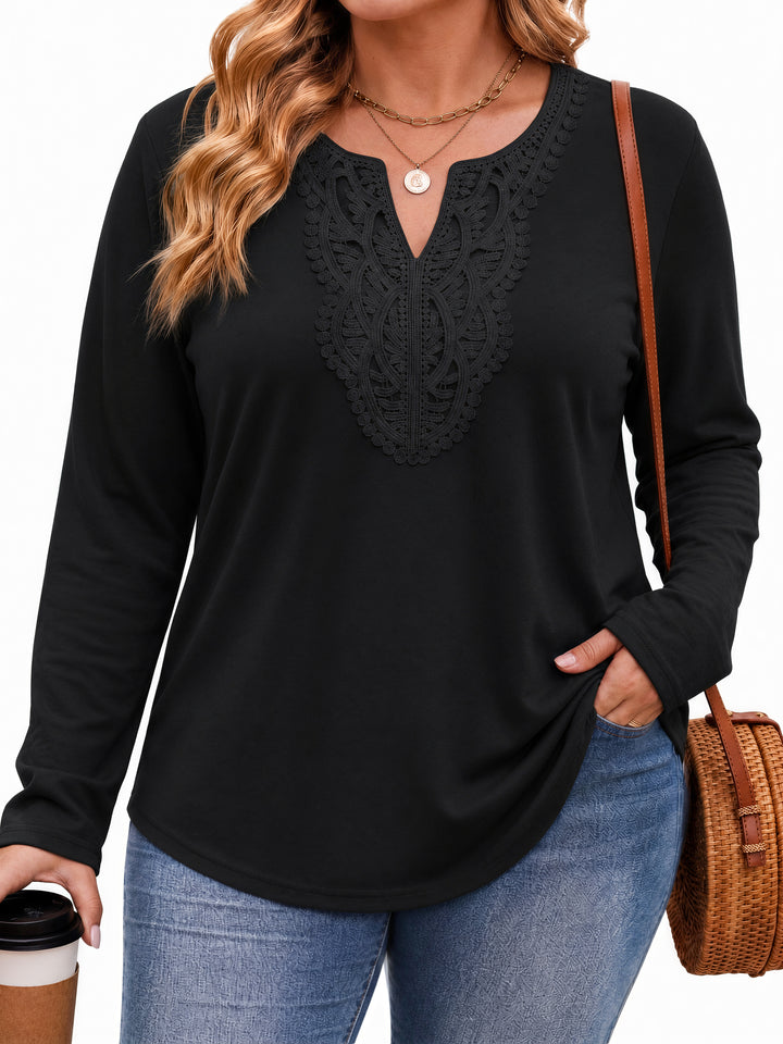 Fantaslook Lace Plus Size Tops for Women Long Sleeve V Neck Blouses Fall Tunic Shirts