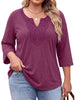 Fantaslook 3/4 Sleeve Womens Plus Size Tops V Neck Lace Blouses Casual Tunic Shirts