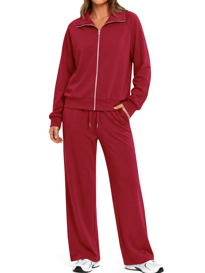 Fantaslook Two Piece Sets for Women Fall Outfits Lapel Long Sleeve Zipper Sweatshirts and Wide Leg Pants Lounge Tracksuits Sets