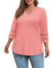 WellSize 3/4 Sleeve Womens Plus Size Tops V Neck Trendy Tunic Blouses Curved Hem Casual Shirts