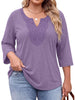 Fantaslook 3/4 Sleeve Womens Plus Size Tops V Neck Lace Blouses Casual Tunic Shirts