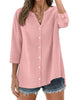 Fantaslook Womens 3/4 Sleeve Button Down Shirts V Neck Roll Up Sleeve Tops Cotton Linen Casual Summer Blouses Shirts
