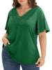 WellSize Women Plus Size Tops Dressy Lace V Neck Shirts Casaul Short Sleeve Tunic Blouses