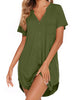 Fantaslook Long Womens Button down Shirts Casual Short Sleeve ShirtsTops Hight Low Hem V neck Blouse Summer Loungewear