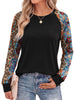 Fantaslook Women Long Sleeve Shirts Color Block Casual Tops Crewneck Fashion Fall Clothes