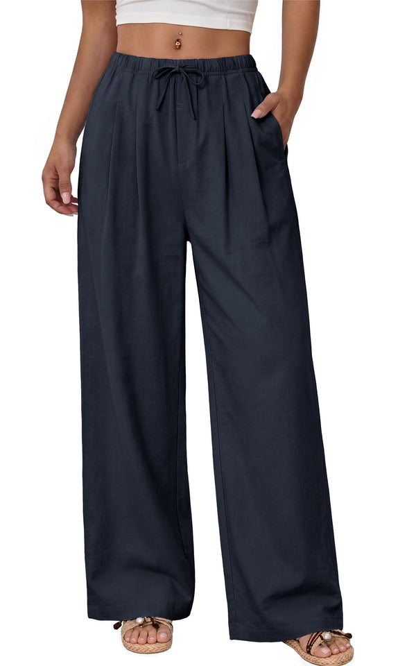 Fantaslook Wide Leg Pants for Women High Waisted Drawstring Pleated Trousers Pants Summer Casual Work Pants with Pockets