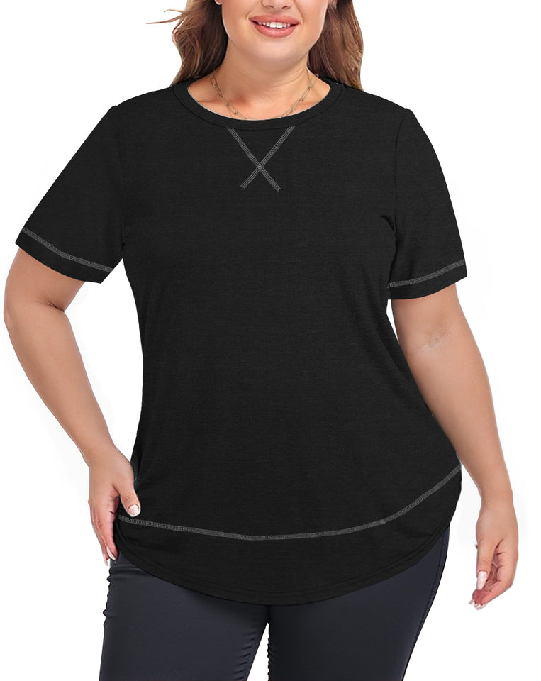 WellSize Womens Plus size Tops Curved Hem Summer Short Sleeve Shirts Loose Casual Tunic Tee