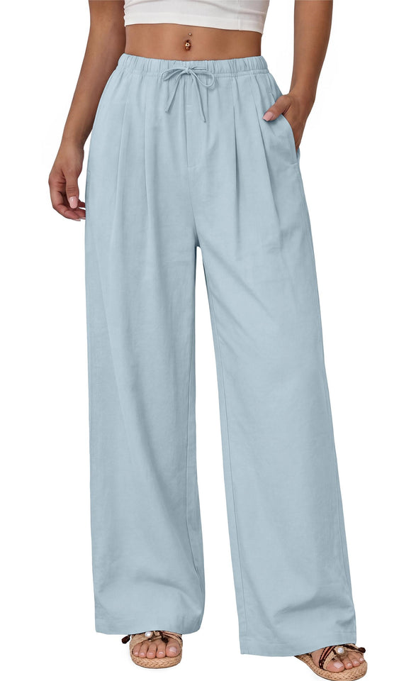 Fantaslook Wide Leg Pants for Women High Waisted Drawstring Pleated Trousers Pants Summer Casual Work Pants with Pockets