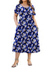 WellSize Plus Size Women Summer Dresses Casual Crew Neck Short Sleeve Sundresses Floral Midi Dress with Pockets