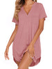 Fantaslook Long Womens Button down Shirts Casual Short Sleeve ShirtsTops Hight Low Hem V neck Blouse Summer Loungewear
