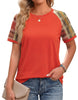 Fantaslook Color Block T Shirts for Women Crewneck Short Sleeve Tops Summer Blouses Fashion Clothes
