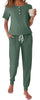 Fantaslook Pajamas Sets for Women Short Sleeve Henley Shirt And Pants With Drawstring Casual Lounge Wear Sets Summer Outfits