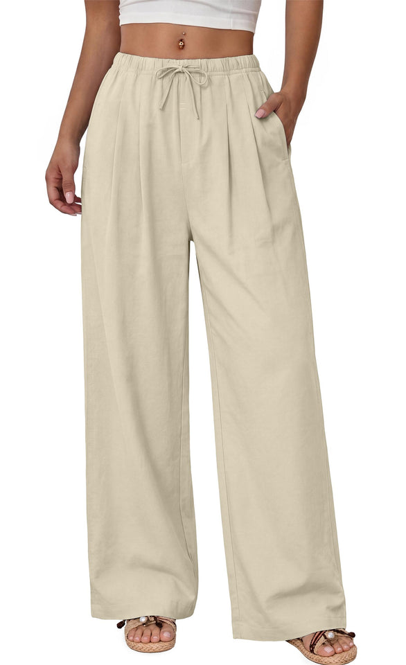 Fantaslook Wide Leg Pants for Women High Waisted Drawstring Pleated Trousers Pants Summer Casual Work Pants with Pockets