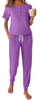 Fantaslook Pajamas Sets for Women Short Sleeve Henley Shirt And Pants With Drawstring Casual Lounge Wear Sets Summer Outfits