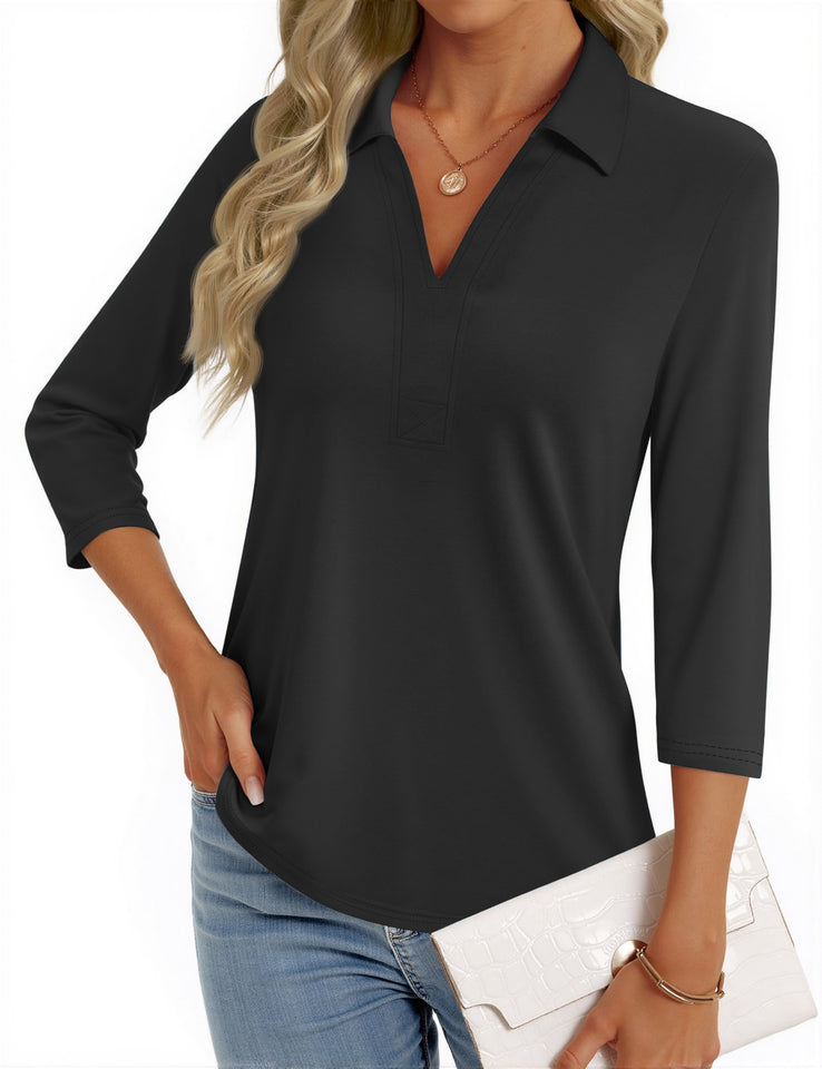 Fantaslook Womens Polo Shirts Business Casual 3/4 Sleeve Tops V Neck Dressy Work Blouses Office Clothes