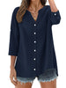 Fantaslook Womens 3/4 Sleeve Button Down Shirts V Neck Roll Up Sleeve Tops Cotton Linen Casual Summer Blouses Shirts