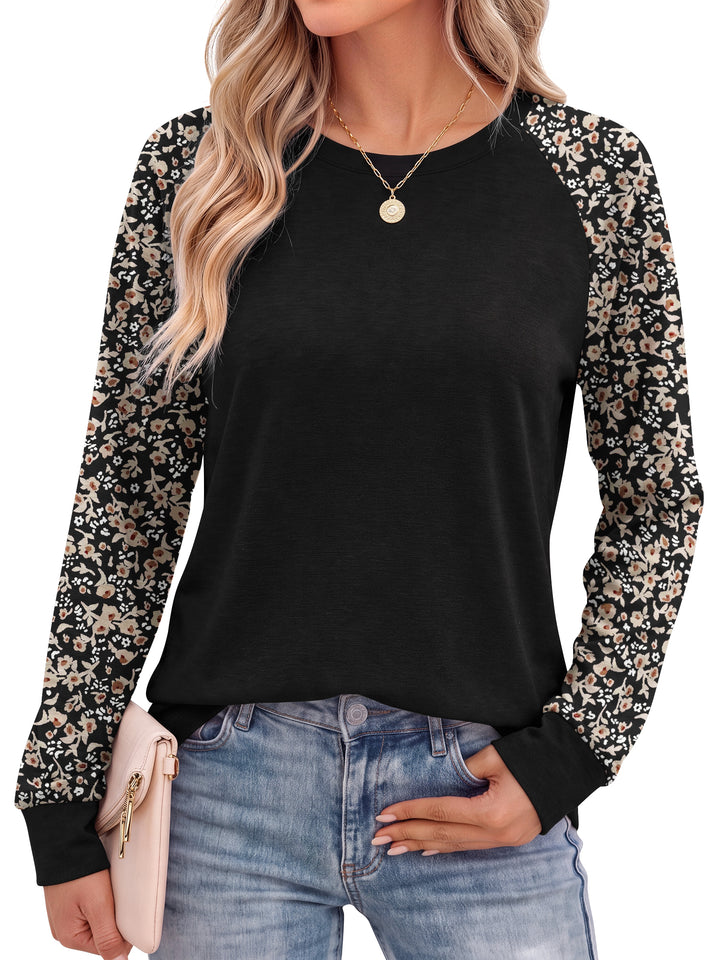 Fantaslook Women Long Sleeve Shirts Color Block Casual Tops Crewneck Fashion Fall Clothes