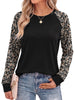 Fantaslook Women Long Sleeve Shirts Color Block Casual Tops Crewneck Fashion Fall Clothes