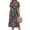 Fantaslook Summer Short Sleeve Midi Dresses for Women Casual Floral T Shirt Dresses Flowy Beach Sundress with Pockets
