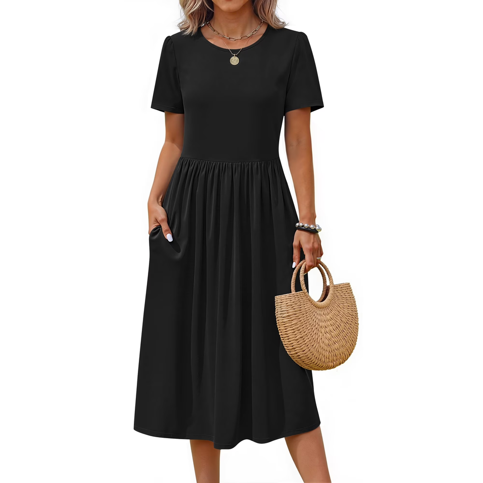 Fantaslook Summer Short Sleeve Midi Dresses for Women Casual Floral T Shirt Dresses Flowy Beach Sundress with Pockets