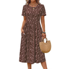 Fantaslook Summer Short Sleeve Midi Dresses for Women Casual Floral T Shirt Dresses Flowy Beach Sundress with Pockets