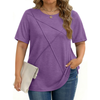 Fantaslook Women Plus Size Tops Pleated Crewneck Short Sleeve Shirts Casual Summer Tops