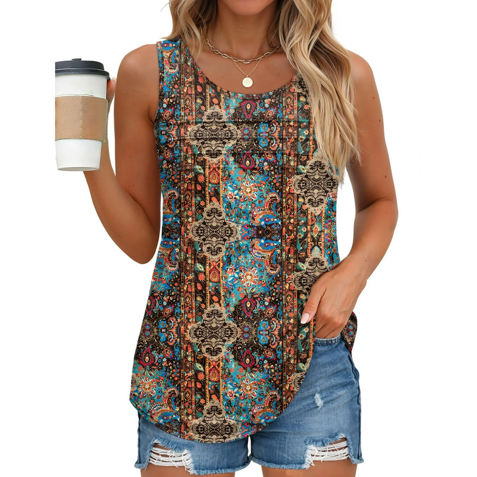 Fantaslook Pleated Tank Tops for Women Dressy Casual Sleeveless Blouses Floral Summer Tops