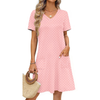 Fantaslook Summer Dresses for Women V Neck Short Sleeve Casual T Shirt Dress Beach Sundresses with Pockets