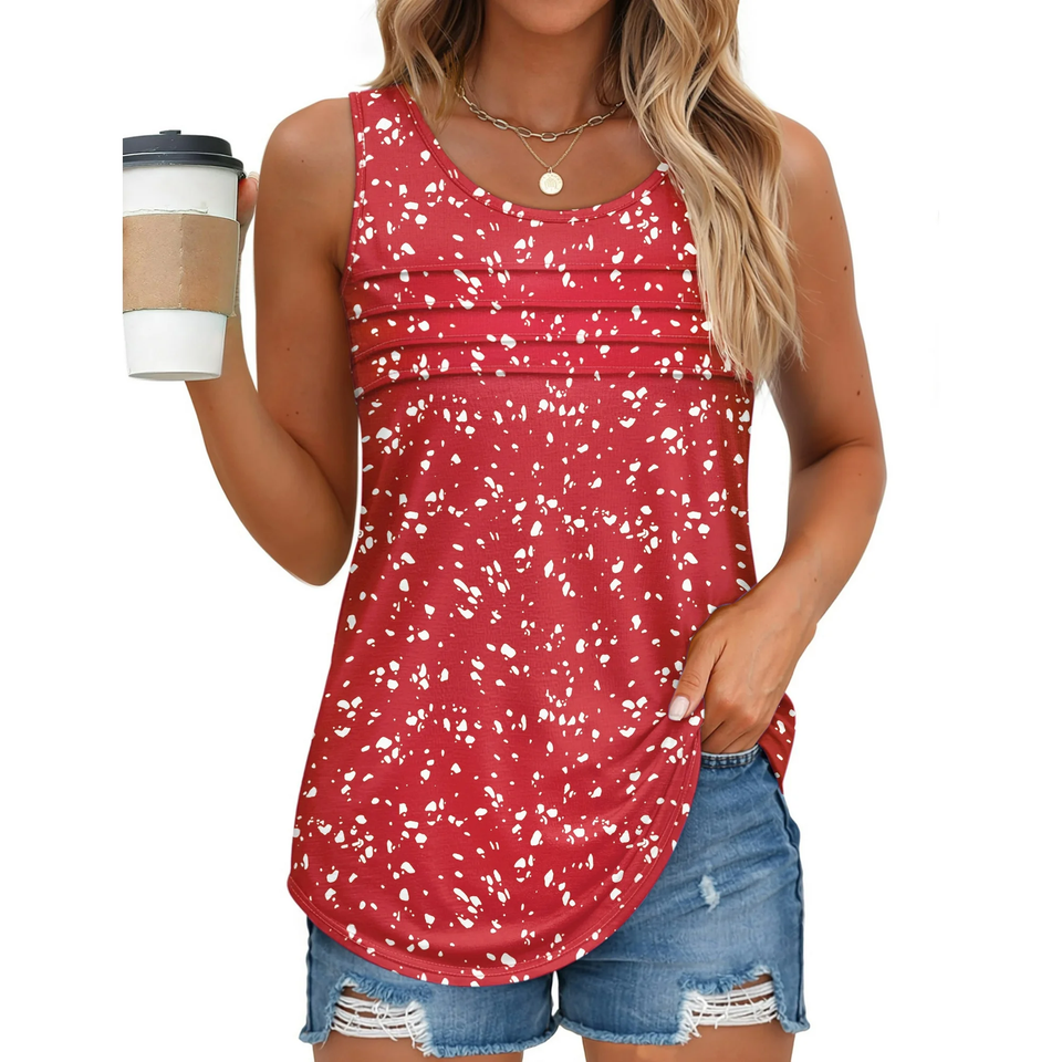 Fantaslook Pleated Tank Tops for Women Dressy Casual Sleeveless Blouses Floral Summer Tops