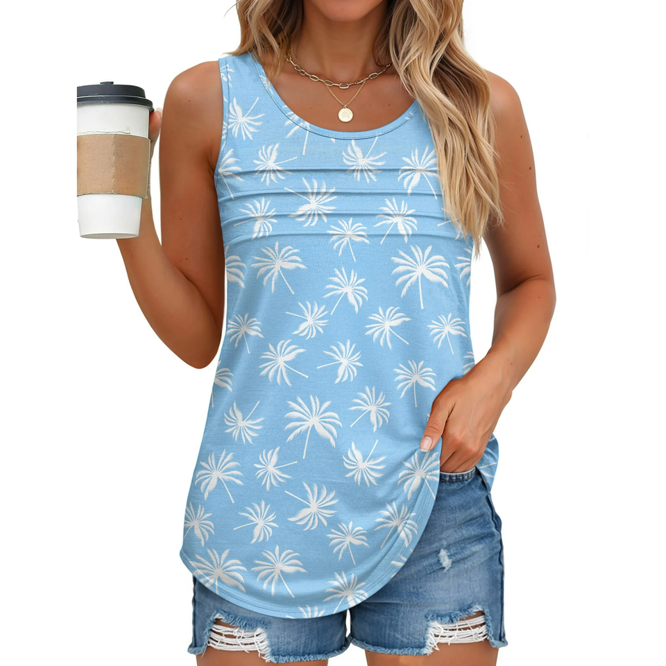 Fantaslook Pleated Tank Tops for Women Dressy Casual Sleeveless Blouses Floral Summer Tops