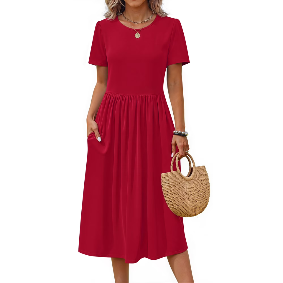Fantaslook Summer Short Sleeve Midi Dresses for Women Casual Floral T Shirt Dresses Flowy Beach Sundress with Pockets