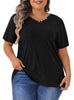 WellSize Plus Size Blouses for Women Button Tunic Tops V Neck Short Sleeve Summer Shirts