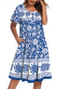 Fantaslook Flowy Womens Dresses Ruffle Sleeve Henley Summer Dress Loose Floral Midi Dresses with Pockets
