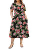 WellSize Plus Size Women Summer Dresses Casual Crew Neck Short Sleeve Sundresses Floral Midi Dress with Pockets