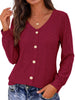 Fantaslook Tops for Women V Neck Long Sleeve Blouses Eyelet Casual Fall Shirts Trendy